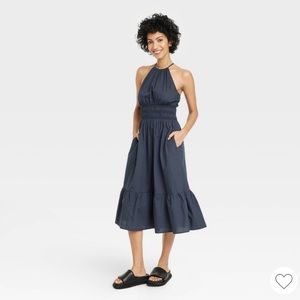 A New Day Poplin Dress Navy Blue